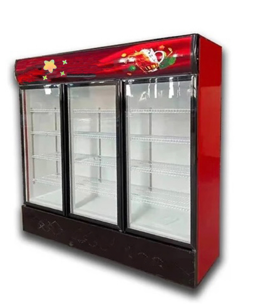 1100L Air Or Directer Cooling System Upright Display Freezer Beverage Showcase Fridge with Triple Glass Door for Commercial Use