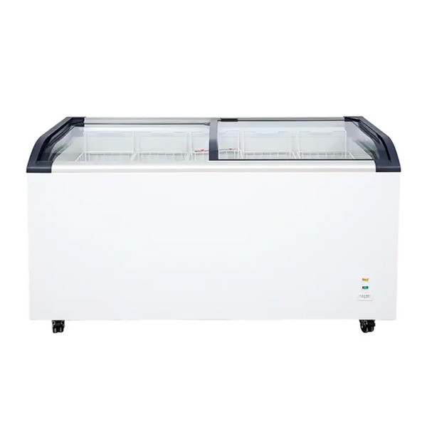 353L SD353 Commercial Double Door Curved Glass Sliding Door Chest Deep Display Showcase Fridge Freezer