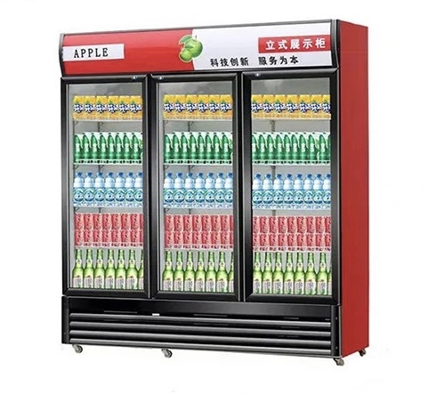 1100L Air Or Directer Cooling System Upright Display Freezer Beverage Showcase Fridge with Triple Glass Door for Commercial Use