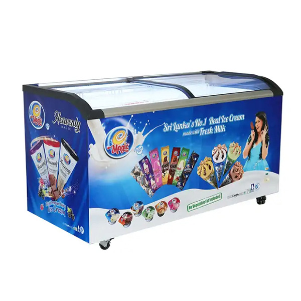 353L SD353 Commercial Double Door Curved Glass Sliding Door Chest Deep Display Showcase Fridge Freezer