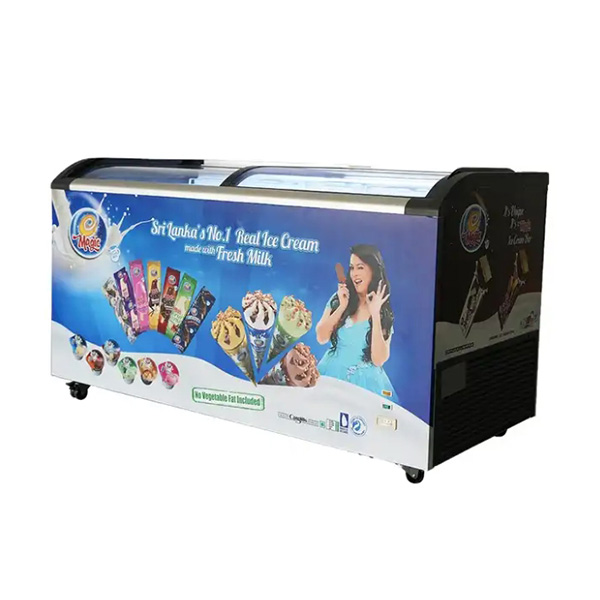 353L SD353 Commercial Double Door Curved Glass Sliding Door Chest Deep Display Showcase Fridge Freezer