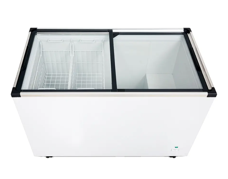 New 410L Manual Defrost 2-Door Commercial Chest Deep Freezer with Basket Free From Maintenance Ventilated Motor Fan for Condenser & Compressor