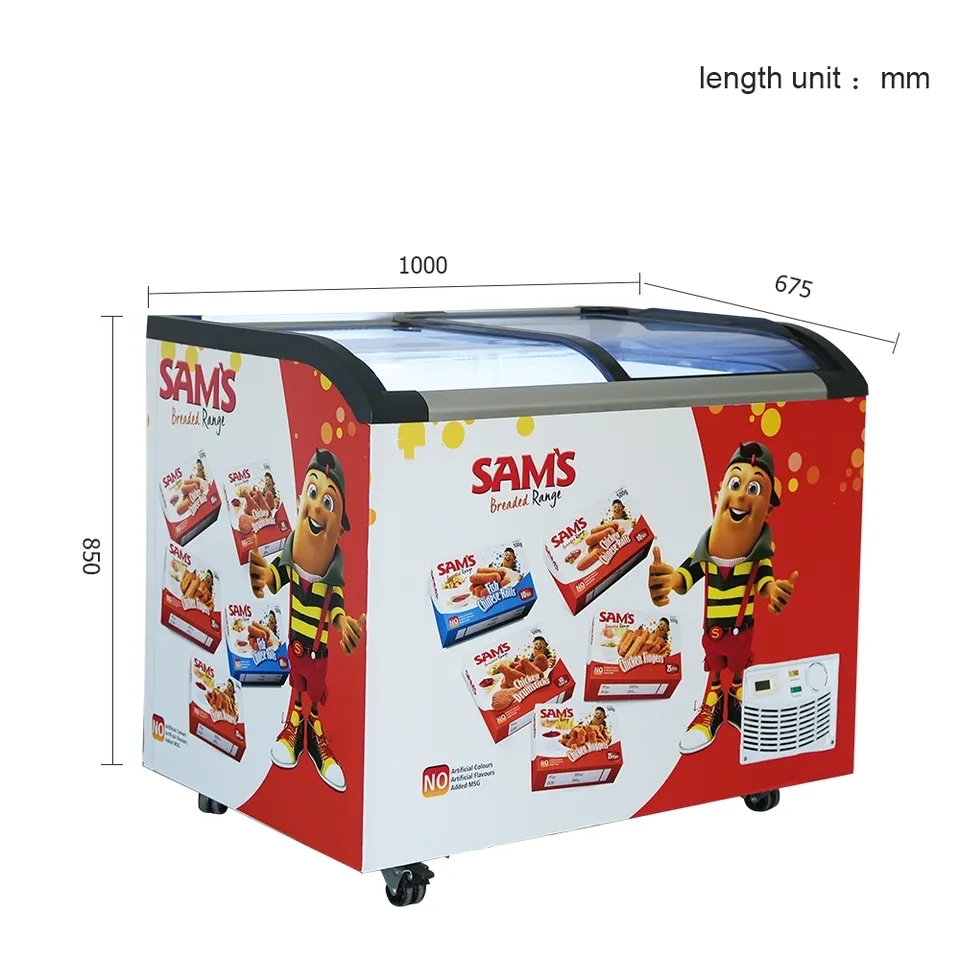Convenience 220L-720L Store Glass Top Ice Cream Curved Chest Deep Freezer Commercial Display Fridge Freezer for Sale
