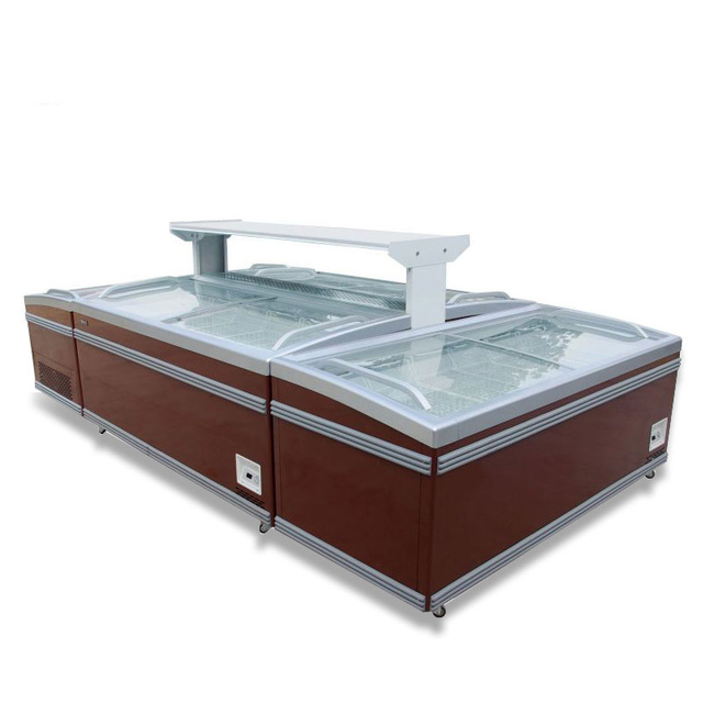 Curved Flat Sliding Glass Door Deep Island Freezer for Supermarket Frozen Chest Freezer and Ice Cream Seafood
