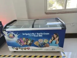 Commercial Ice Cream Chest Deep Freezer Display with 2 Curved Glass Sliding Doors White Precoated Galvanized Steel