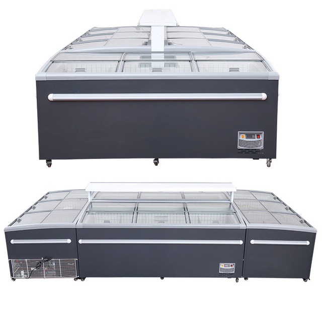 Island Chiller Open Type Refrigerator Chest Display Freezer for Supermarket Shop Store with Air Cooling System