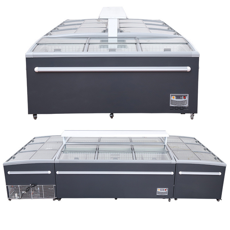 Island Chiller Open Type Refrigerator Chest Display Freezer for Supermarket Shop Store with Air Cooling System