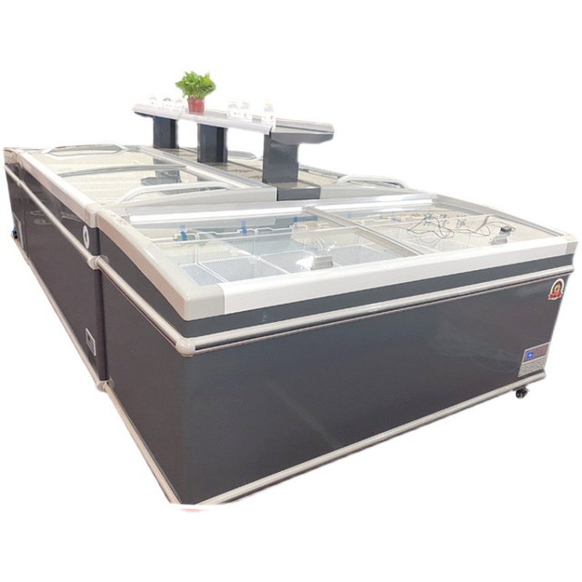 Supermarket Large Capacity Top Open Horizontal Glass Door Storage Island Freezer for Convenience Stores
