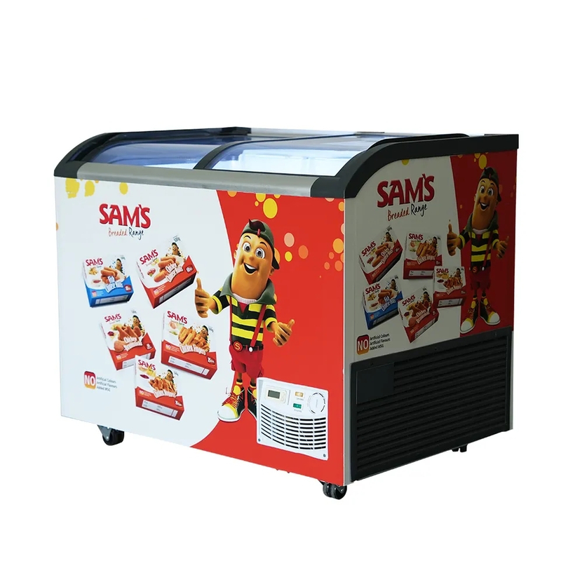 Made in China Hot Sale 110V 220V Manufacturer 220L Commercial Sliding Curved Glass Door Ice Cream Chest Deep Freezer with CE CB ETL Certification