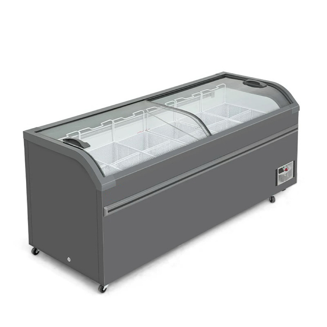 Commercial Supermarket Meat Seafood Ice Cream Combined Display Sliding Glass Door Island Deep Freezer with Single Temperature