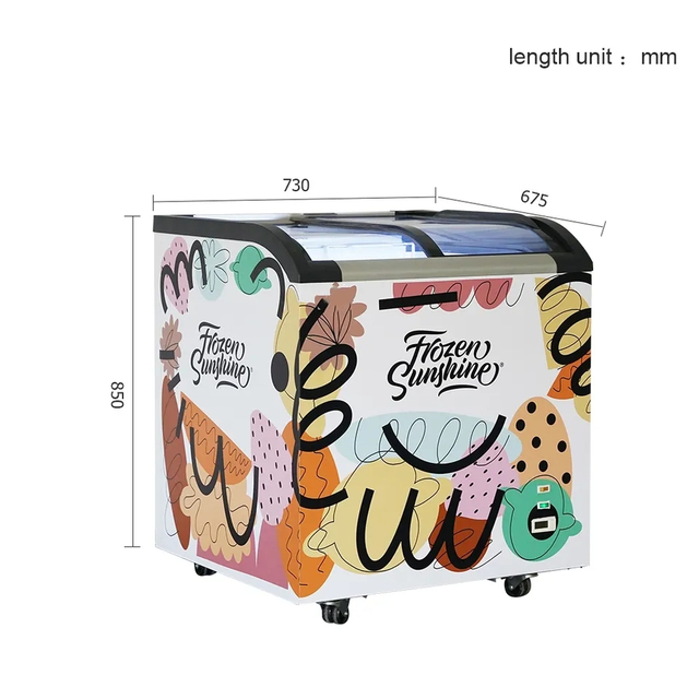110V 220V CE CB ETL Certification 220L Commercial Ice Cream Popsicles Display Curved Glass Top Chest Freezer