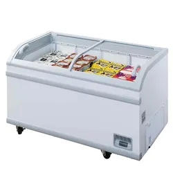 220L Commercial Ice Cream Deep Freezer Display Chest Freezer with Sliding Glass Door White Precoated Aluminum