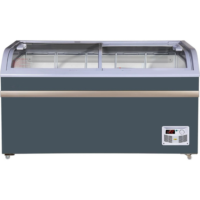 Commercial Supermarket Glass Curved Flat Doors Showcase Island Freezer for Convenience Store Fast Food