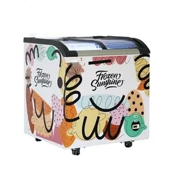Commercial Ice Cream Chest Deep Freezer Display with 2 Curved Glass Sliding Doors White Precoated Galvanized Steel