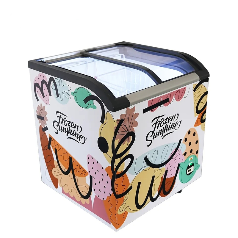 Good Price Factory Commercial 220L Curved Sliding Glass Door Ice Cream Chest Freezer with CE CB ETL Certificate